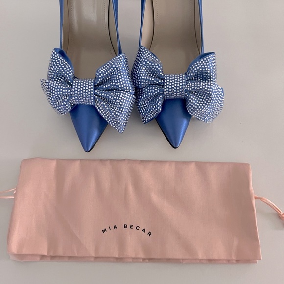 NIB Mia Becar Blue Alessandra Satin Pumps Embellished Bow Formal Wedding Sz 38.5 - Picture 6 of 11